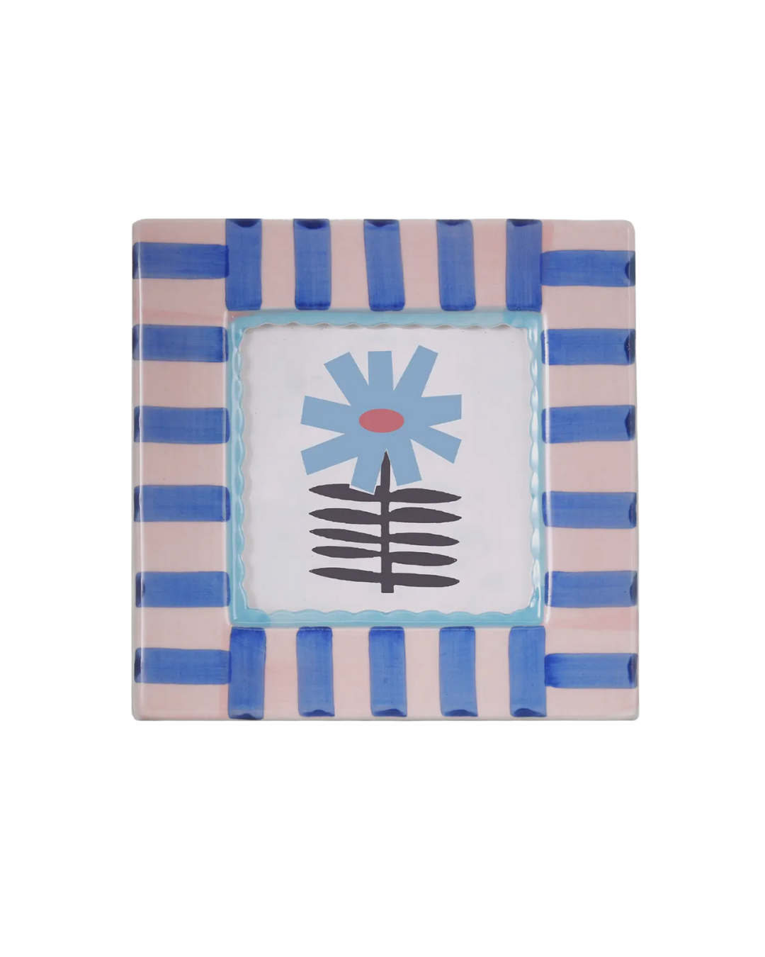 Blue Striped Hand Painted Ceramic Photo Frame