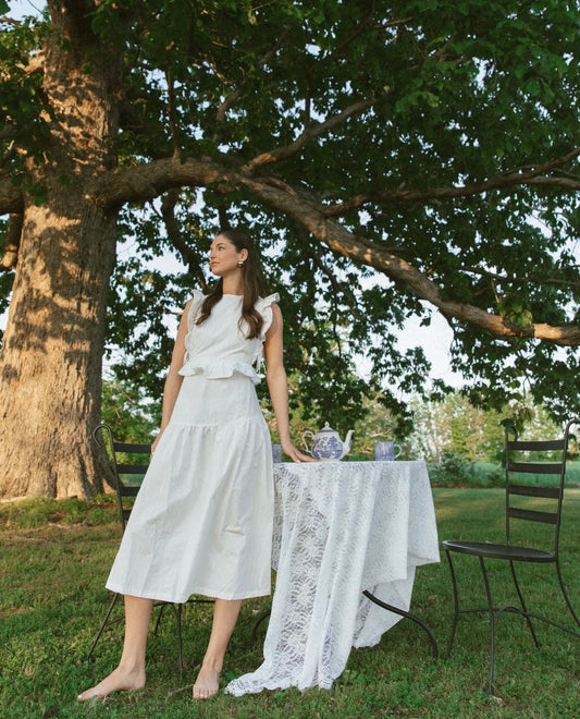 Cotton Ruffled Detail Midi Dress