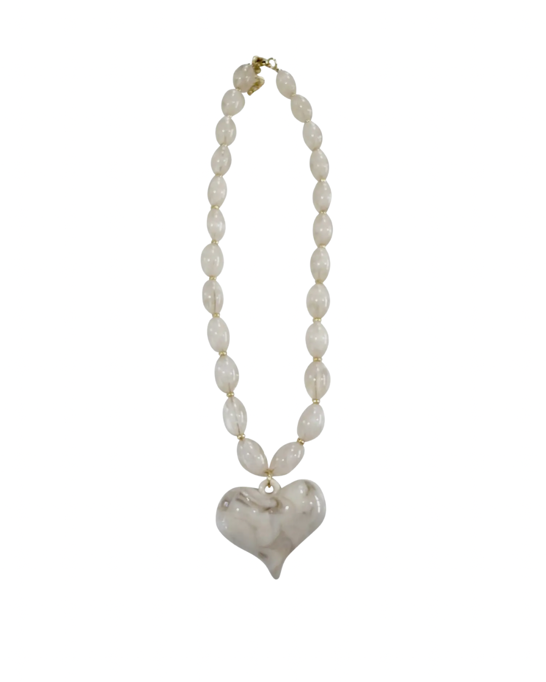 Cream Beaded Necklace with Heart Charm