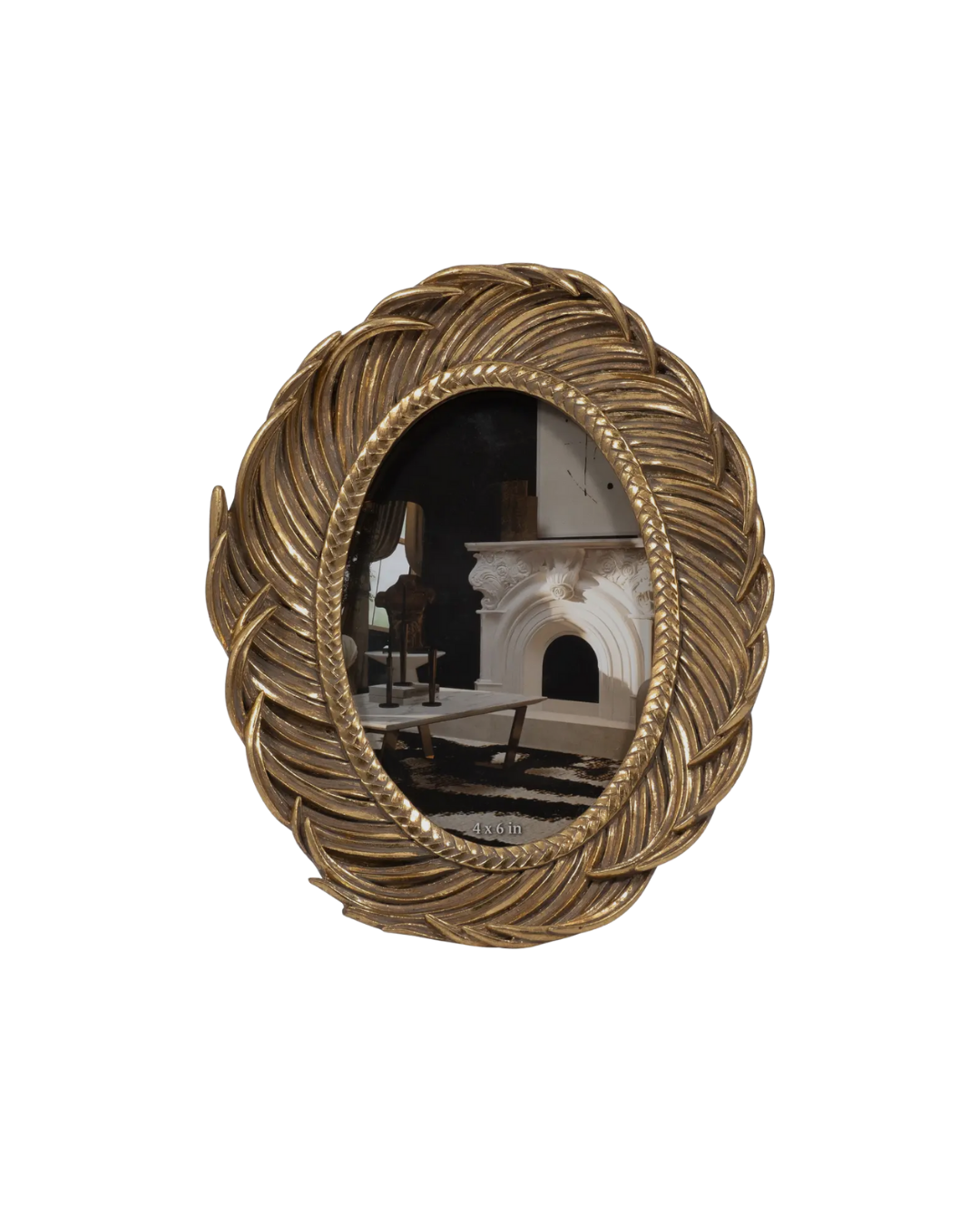 Polyresin Feathers Around Oval Photo Frame- Gold