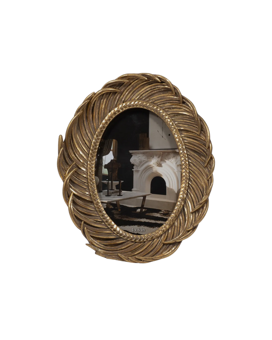 Polyresin Feathers Around Oval Photo Frame- Gold