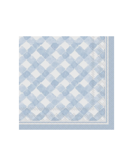 Pack of 20 Paper Cocktail Napkins- Gingham Light Blue