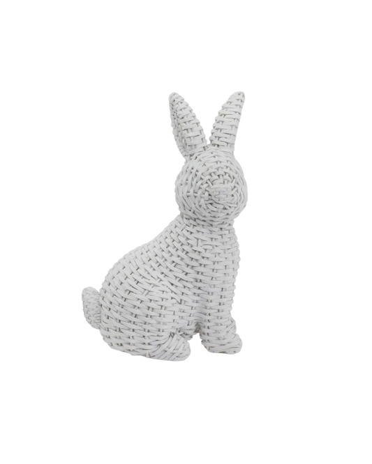 8" Tall White Wicker Sitting Bunny